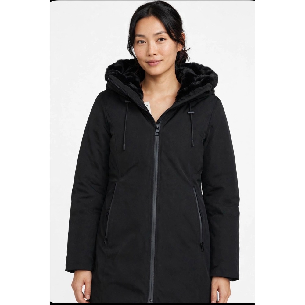 Zara Heat Power Extreme Parka Black Faux Fur Hood Water Resistant Coat XS NEW